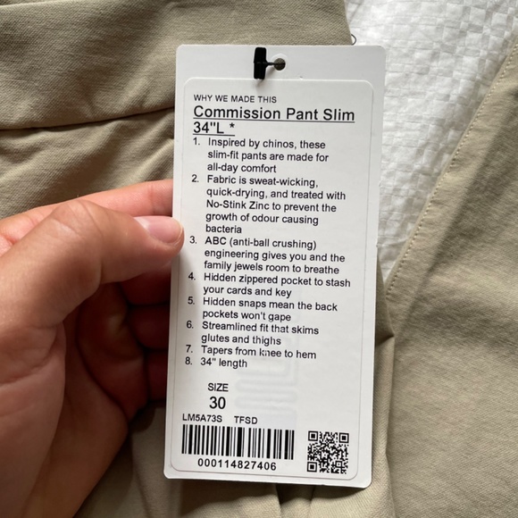 Lululemon Commission Pant Slim Canvas 30x34L - Picture 2 of 4